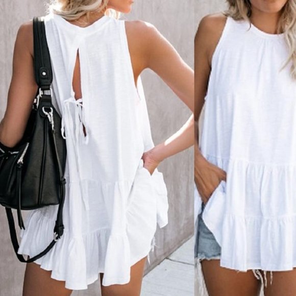 LAST ONE Round Neck Ruffled Hem Top - Picture 2 of 3